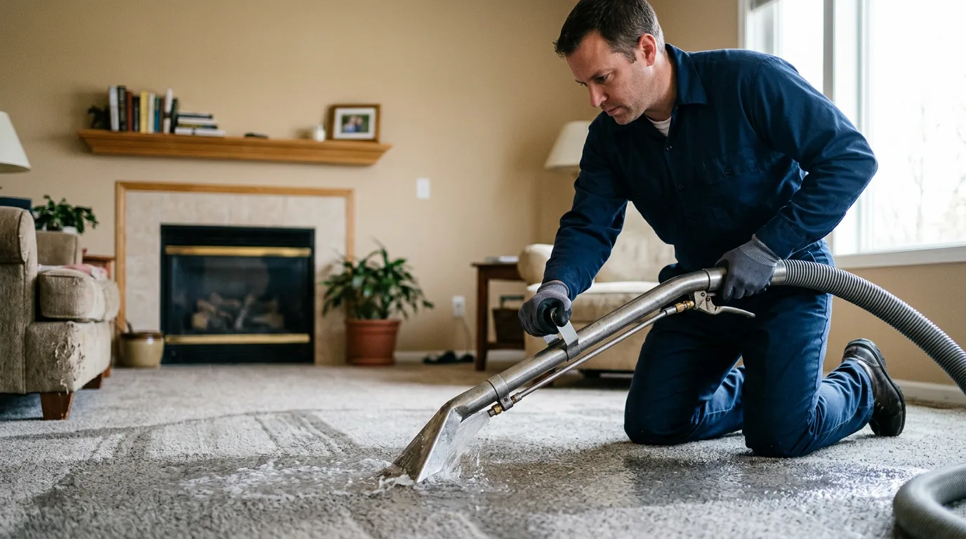Water damage restoration technician working near Girard, IL